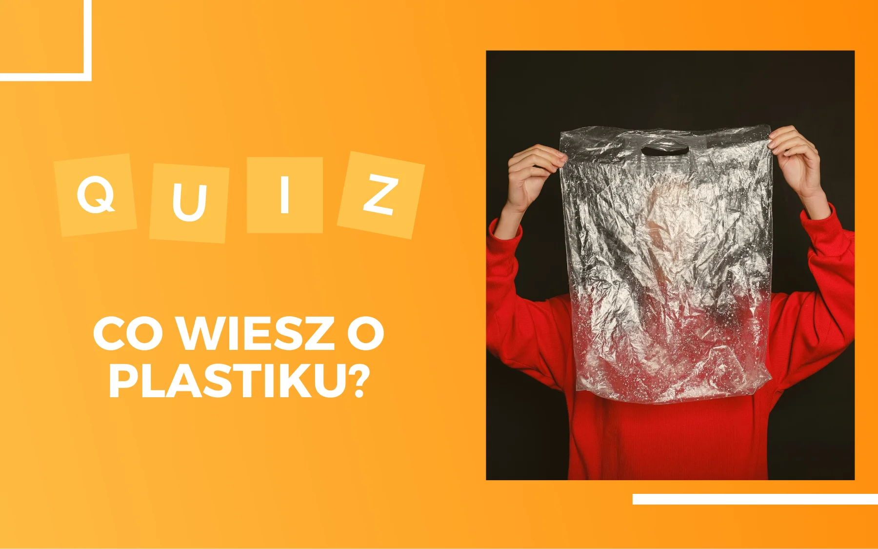 Osoba w czerwonym swetrze spoglądająca przez plastikową torebkę