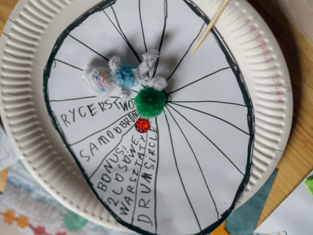 Prototypy pomysłów z materiałów kreatywnych: warsztatowe koło fortuny.